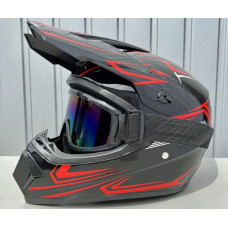 Мотошолом Чорно-червоний з окулярами