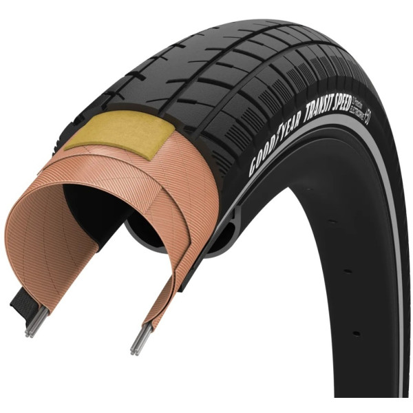 Покришка 700x30 (30-622) GoodYear Transit Speed ​​S1: Protection, Wire, Black + reflective strips, 60tpi