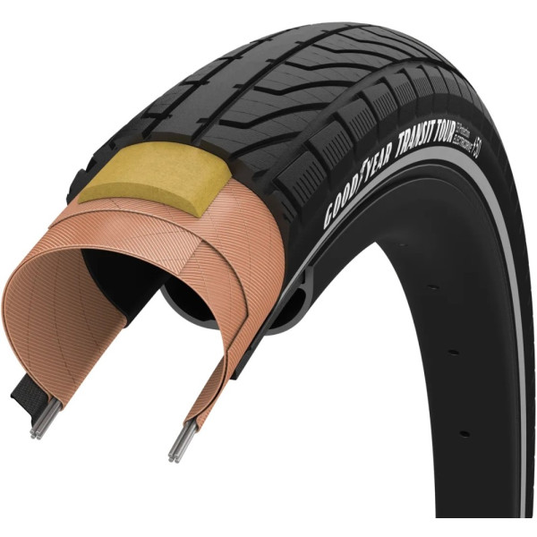 Покришка 27.5x2.40 (61-584) GoodYear Transit Tour S3: Protection, Wire, Black + reflective strips, 60tpi