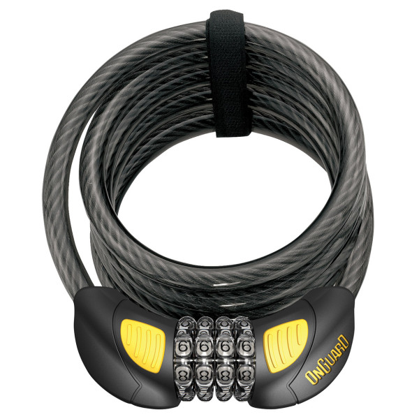Замок ONGUARD DOBERMAN GLO кодовий на 4 цифри з LED-підсвіткою. Спіральний трос 185см х 12мм, поворотний тримач на раму