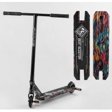 Самокат трюковий Best Scooter «ABSTRACTION» BS-99717 чорний з кольоровим принтом, HIC-система, пеги, AL диск та дека, колеса PU Ø110mm, ширина керма - 60 см
