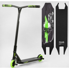 Самокат трюковий Best Scooter «FEAR» МТ-60611 чорно-салатовий, SCS-система, пеги, AL диск та дека, колеса PU Ø115mm, ширина керма - 58 см