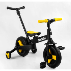 Велобіг-трансформер, 2-кол з батьківською ручкою, PU 10 BestTrike алюміній 58195 чорно-жовтий, складний, батьківська ручка, знімні педалі