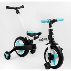 Велобіг-трансформер, 2-кол з батьківською ручкою, PU 10 BestTrike алюміній 56659 біло-блакитний, складний, батьківська ручка, знімні педалі