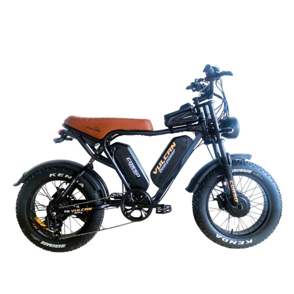 Електрофетбайк 20 ST Corso «VULCAN» L-89127-316 сталь, двигун 2х1000W, акумулятор 2х48V 18Ah літієвий, (к-т SHIMANO) чорно-коричневий