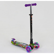 Самокат дитячий 3-х колісний, Best Scooter «MAXI» 2464 / 779-1390 фіолетовий, колеса PU Ø120mm/80mm зі світлом, пластмасовий, трубка керма алюмінієва
