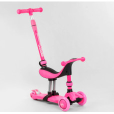 Самокат 3в1 Best Scooter 23180, колеса PU 120х80mm зі світлом, сидіння, амортизатори, батьківська ручка, рожевий