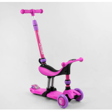 Самокат 3в1 Best Scooter 26566 колеса PU 120х80mm зі світлом, сидіння, амортизатори, батьківська ручка, рожево-фіолетовий