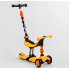 Самокат 3в1 Best Scooter 50584 колеса PU 120х80mm зі світлом, сидіння, амортизатори, батьківська ручка, помаранчевий