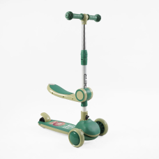Самокат 2в1 Skyper JT-31622 колеса PU Ø114mm/35mm зі світлом, сидіння, музика та підсвічування платформи, кермо складне, зелений
