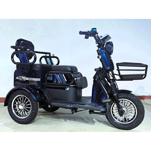 Трицикл Corso «PROTEX POWER» PL-681077, двигун 1200W, акумулятор 72V 24Ah літій-залізно-фосфатний, синій + 1 ящик. акум, колеса 10"