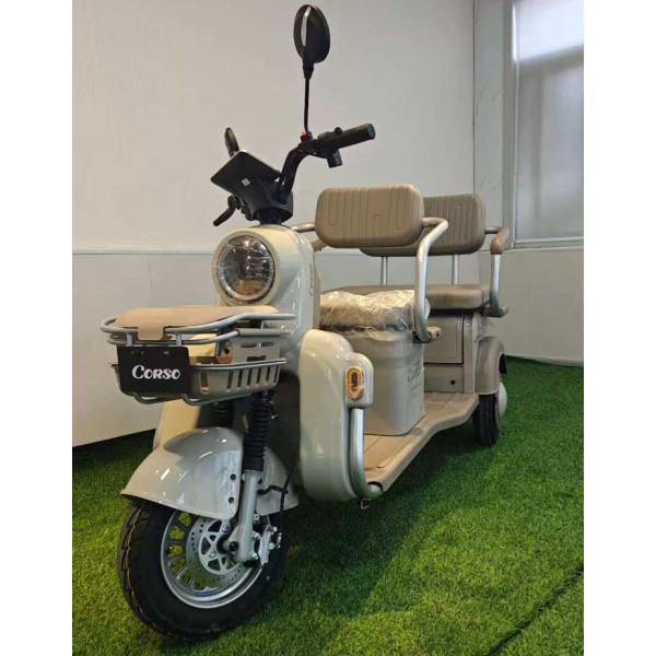 Трицикл Corso «TENSO» TG-375458, двигун 1500W, акумулятор 72V 32Ah графеновий, бежевий + 1 ящик. акум, колеса 10"