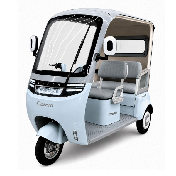 Трицикл з дашком Corso «TWIST» WS-309117, двигун 1500W, акумулятор 72V 30Ah літій-залізо-фосфатний, блакитний, колеса 10"