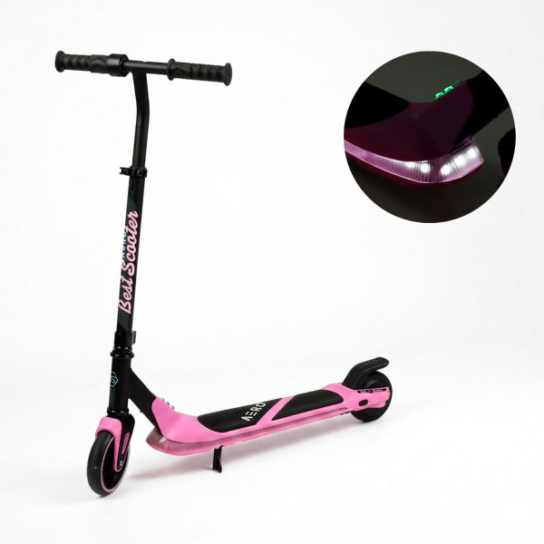 Електросамокат підлітковий Best Scooter 92434 двигун 150W, акумулятор літієвий 21.6V 2.6Ah, рожевий з підсвічуванням платформи, колеса 6"
