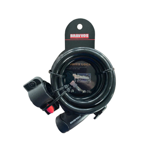 Замок тросовий чорний BRAVVOS LOC-065-110 на ключі 12*1500mm