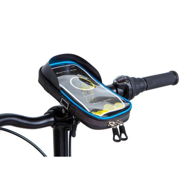 Велосумка на кермо з відділенням для смартфона чорний з синiм BRAVVOS SJ-001